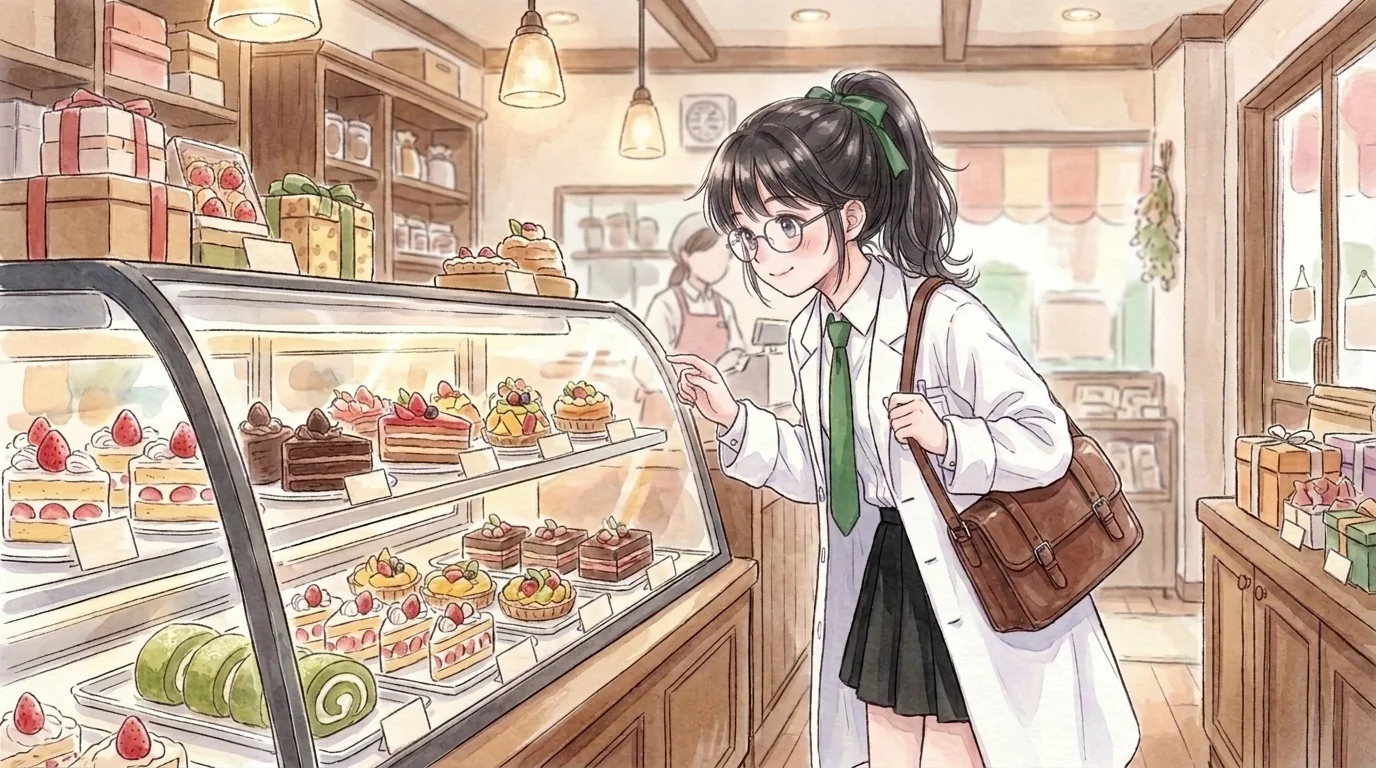 一葉：ケーキ屋の前で